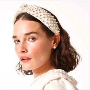 LELE SADOUGHI KNOTTED PEARL VELVET HEADBAND - IVORY
